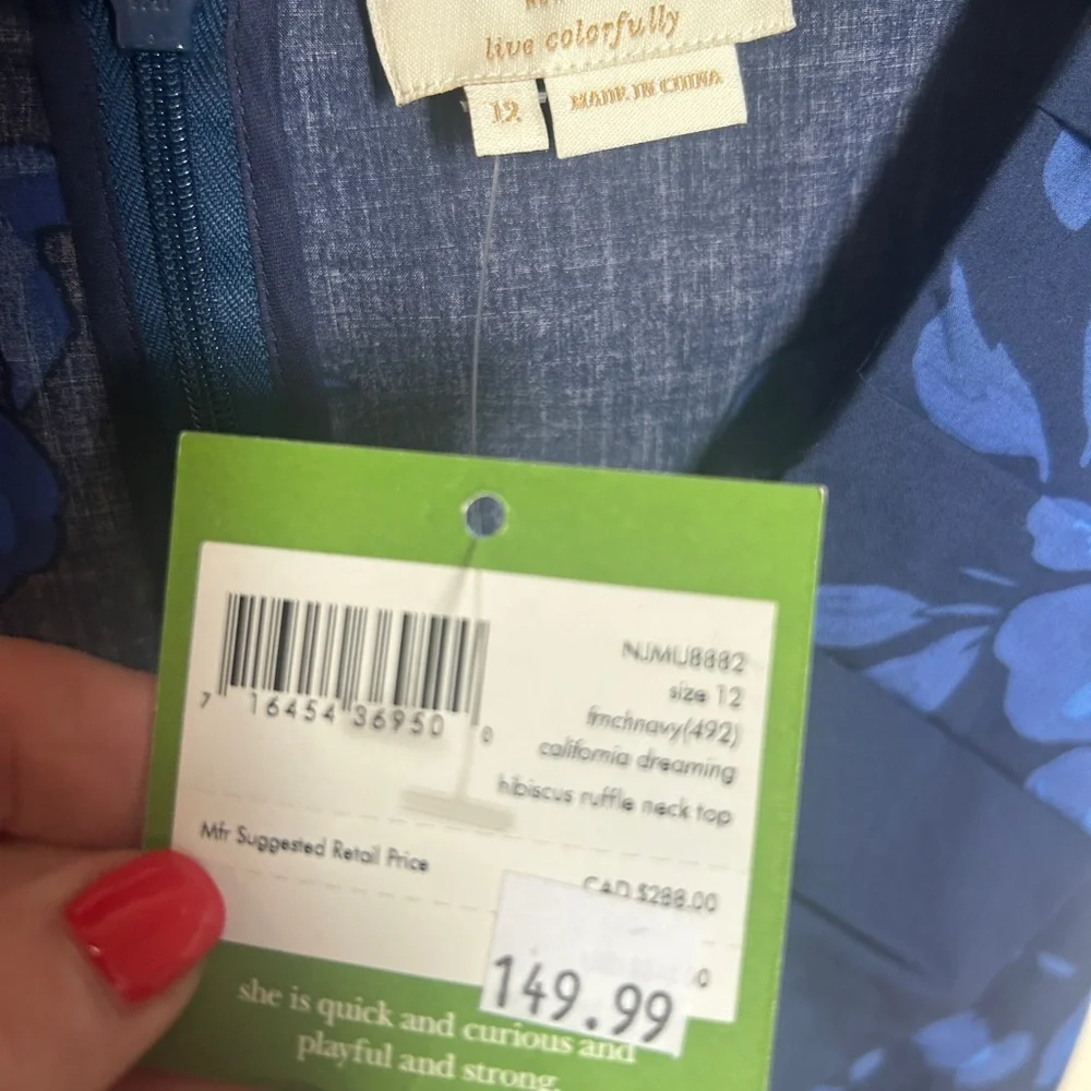 kate spade navy peplum top with blue floral pattern - Picture 3 of 5